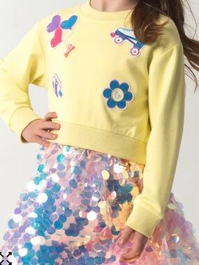 Girls Yellow Patch Sweatshirt with Cute Appliqués